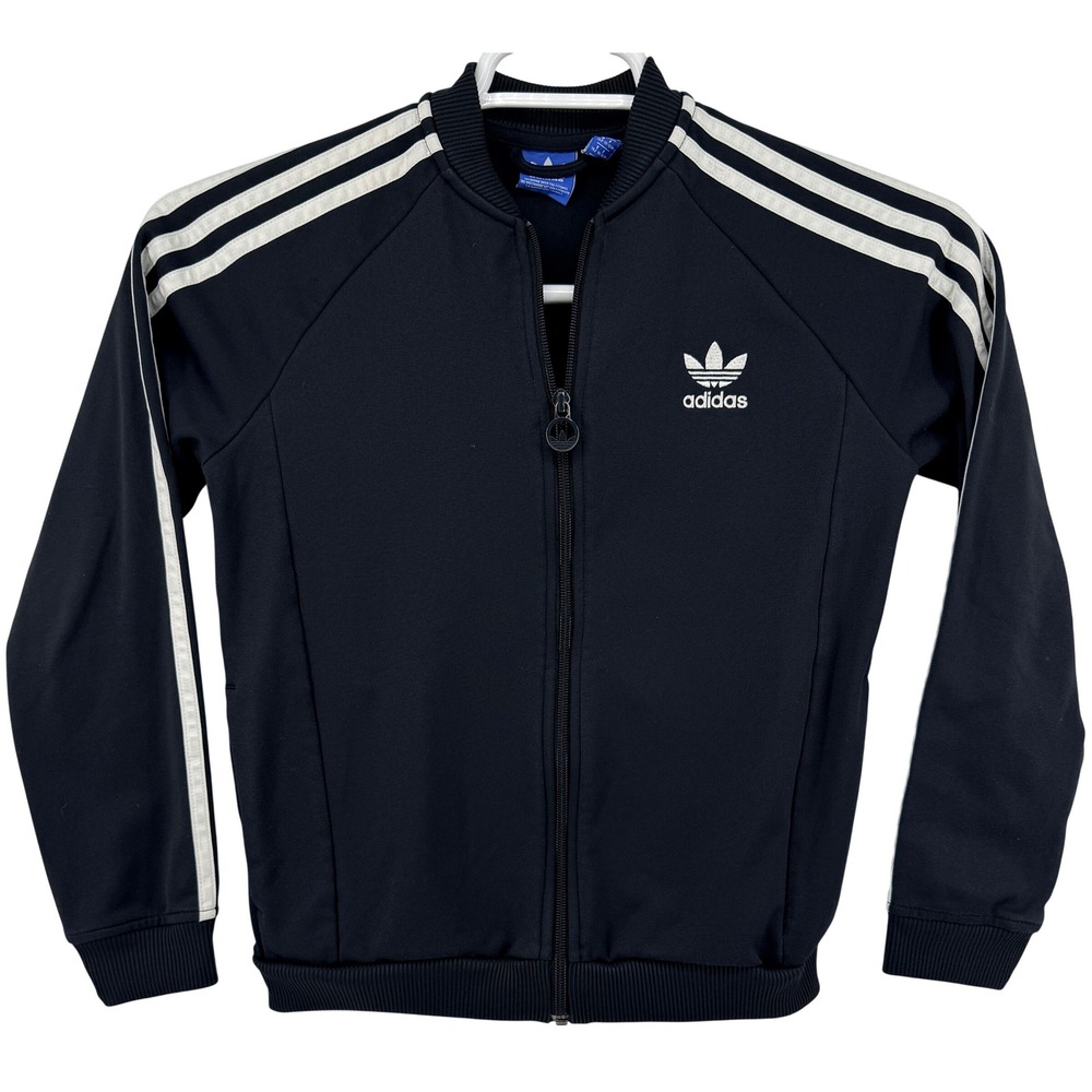 Adidas Track Jacket Youth Medium Black SST Originals 3-Stripe Full‎ Zip Bomber